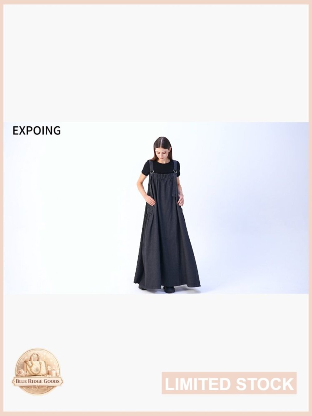Denim Jumper Dress Loose Fit Maxi Length Adjustable Straps Casual Y2K Style - Picture 7 of 7